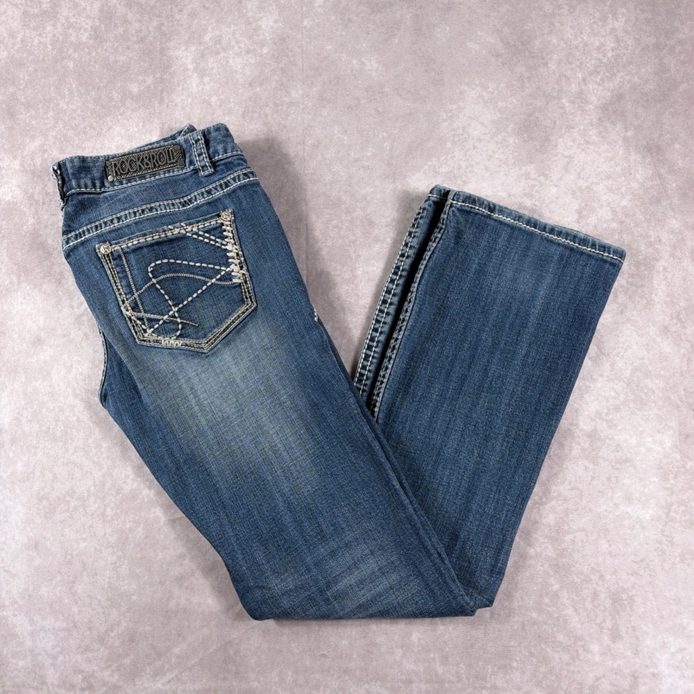 Rock and Roll‎ Cowgirl Original Low Rise Bootcut Jeans 30x34 Blue Denim Stretch